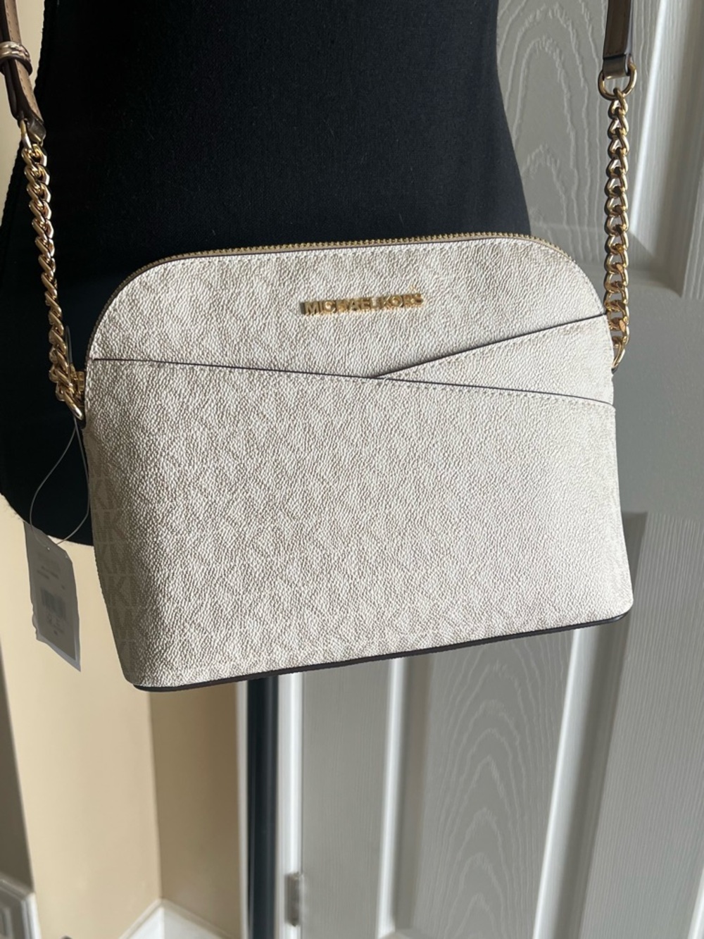 Michael Kors Cream Pebbled Leather Chain-Strap Crossbody